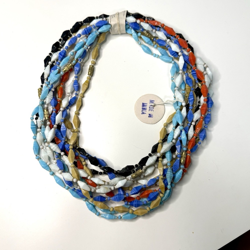 Vintage 1960s Multicolor Bohemian Festival Glass Beaded Necklaces Lot of 12 NOS